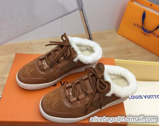 Purchase Louis Vuitton Lous Open Back Sneakers in Monogram Suede and Wool Brown 026013