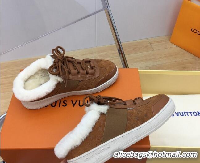 Purchase Louis Vuitton Lous Open Back Sneakers in Monogram Suede and Wool Brown 026013