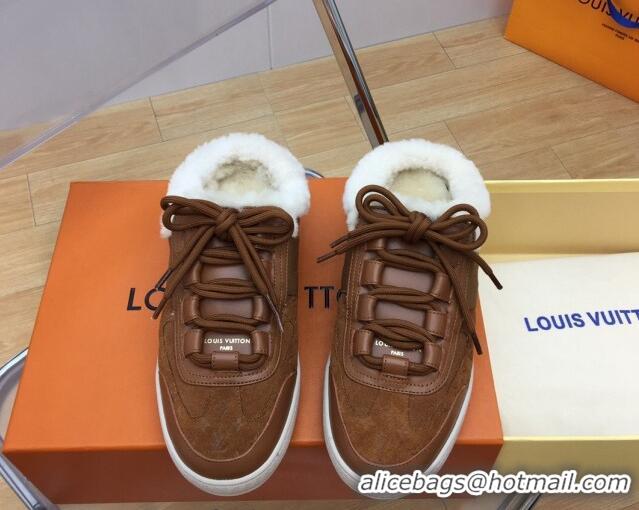 Purchase Louis Vuitton Lous Open Back Sneakers in Monogram Suede and Wool Brown 026013