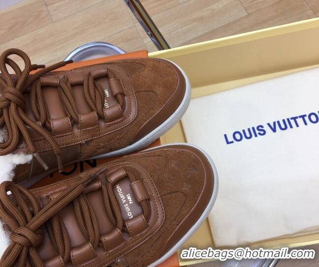 Purchase Louis Vuitton Lous Open Back Sneakers in Monogram Suede and Wool Brown 026013