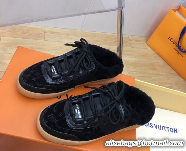 Good Looking Louis Vuitton Lous Open Back Sneakers in Monogram Suede and Wool Black 026014