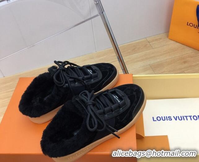 Good Looking Louis Vuitton Lous Open Back Sneakers in Monogram Suede and Wool Black 026014