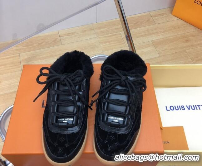 Good Looking Louis Vuitton Lous Open Back Sneakers in Monogram Suede and Wool Black 026014