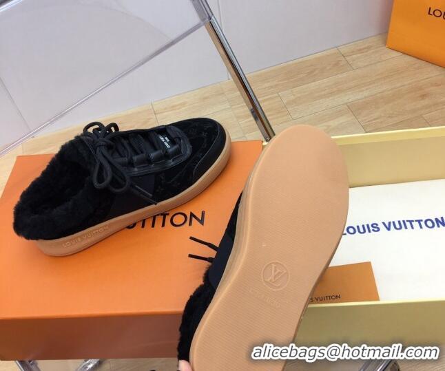 Good Looking Louis Vuitton Lous Open Back Sneakers in Monogram Suede and Wool Black 026014