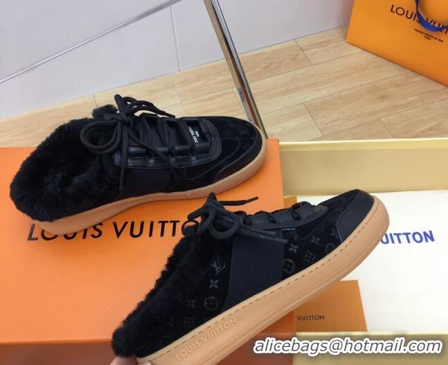 Good Looking Louis Vuitton Lous Open Back Sneakers in Monogram Suede and Wool Black 026014