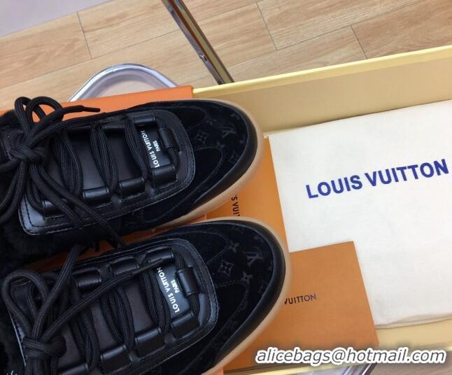 Good Looking Louis Vuitton Lous Open Back Sneakers in Monogram Suede and Wool Black 026014