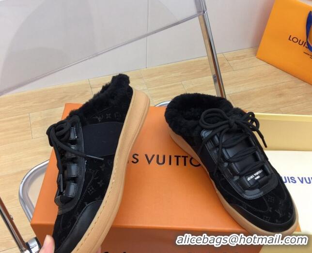 Good Looking Louis Vuitton Lous Open Back Sneakers in Monogram Suede and Wool Black 026014