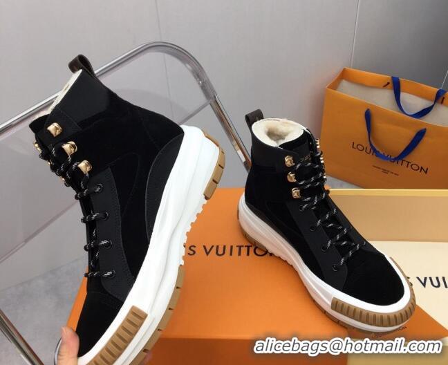 Cheap Price Louis Vuitton Suede and Wool Sneakers Boots Black 026015