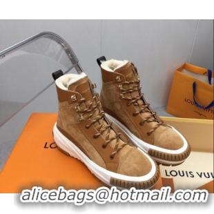 Unique Style Louis Vuitton Suede and Wool Sneakers Boots Brown 026016