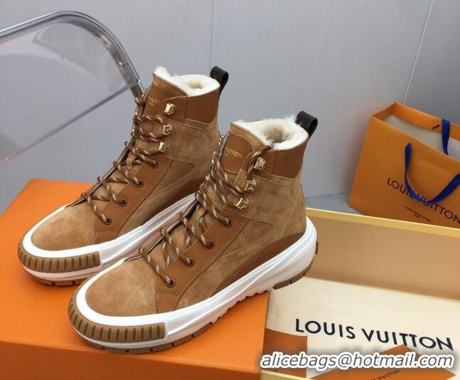 Unique Style Louis Vuitton Suede and Wool Sneakers Boots Brown 026016