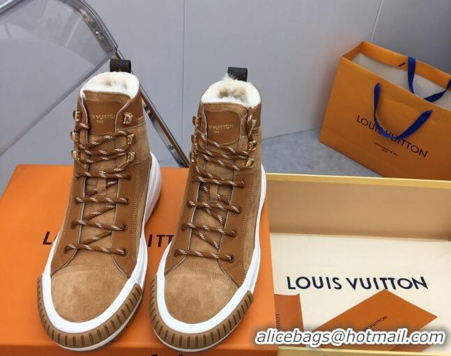 Unique Style Louis Vuitton Suede and Wool Sneakers Boots Brown 026016