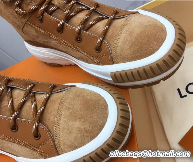 Unique Style Louis Vuitton Suede and Wool Sneakers Boots Brown 026016