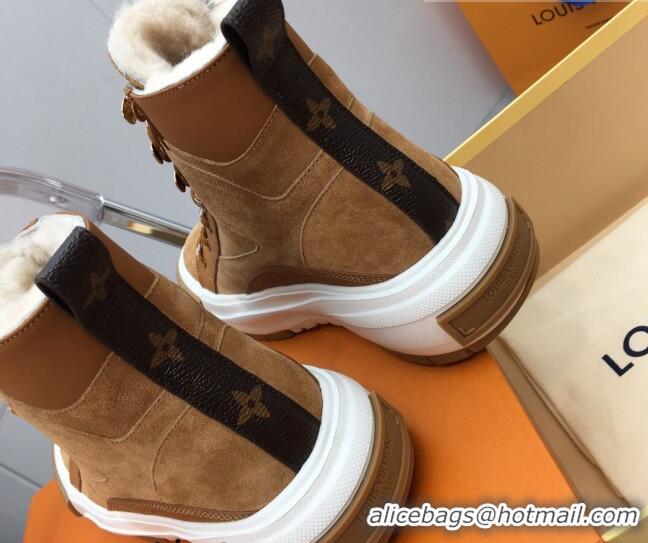 Unique Style Louis Vuitton Suede and Wool Sneakers Boots Brown 026016