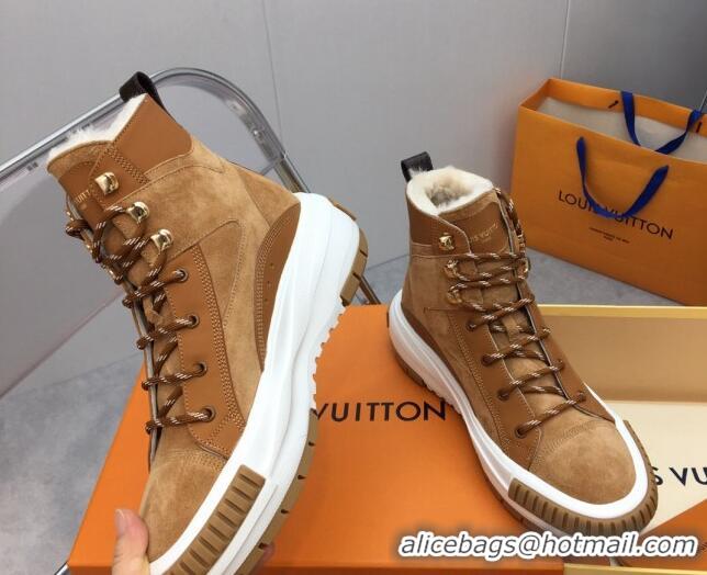 Unique Style Louis Vuitton Suede and Wool Sneakers Boots Brown 026016