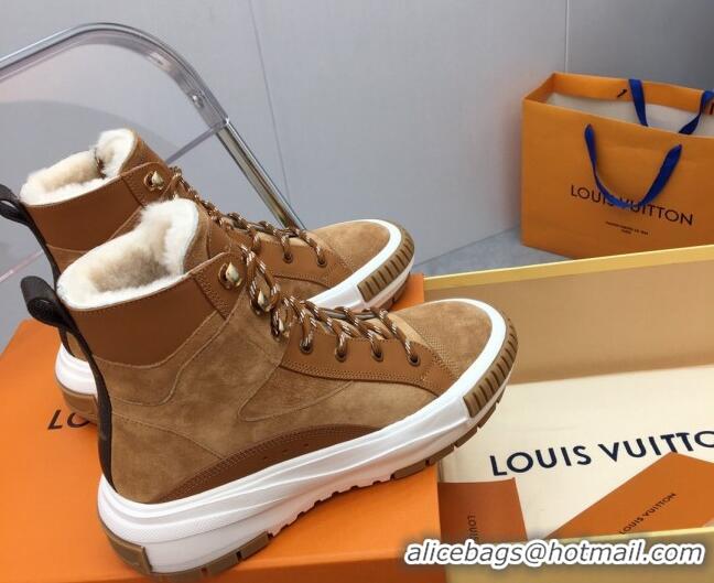 Unique Style Louis Vuitton Suede and Wool Sneakers Boots Brown 026016