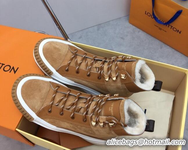 Unique Style Louis Vuitton Suede and Wool Sneakers Boots Brown 026016