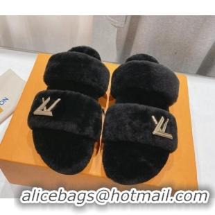 Good Quality Louis Vuitton LV Sunset Comfort Flat Slide Sandals in Wool Black 026117