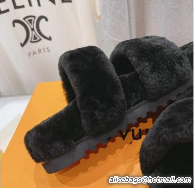 Good Quality Louis Vuitton LV Sunset Comfort Flat Slide Sandals in Wool Black 026117