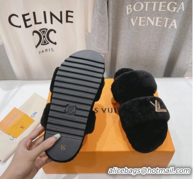 Good Quality Louis Vuitton LV Sunset Comfort Flat Slide Sandals in Wool Black 026117