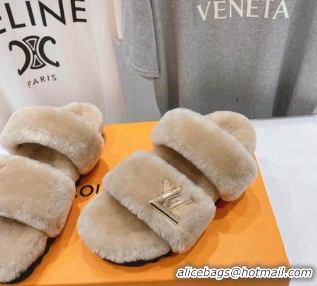 Top Grade Louis Vuitton LV Sunset Comfort Flat Slide Sandals in Wool Light Brown 026118