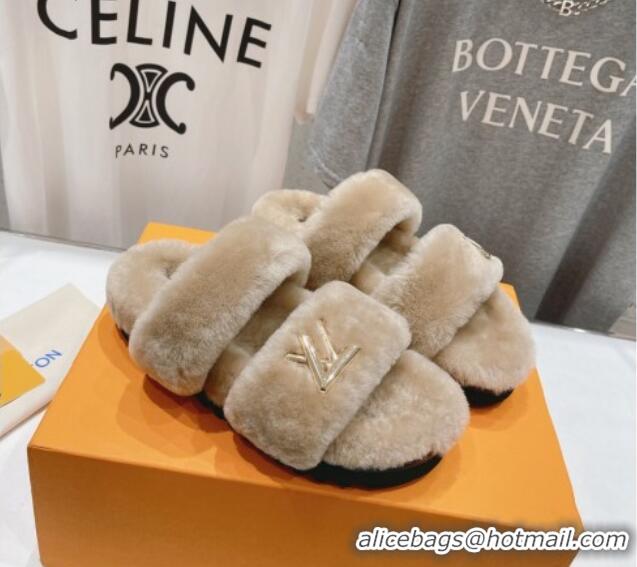 Top Grade Louis Vuitton LV Sunset Comfort Flat Slide Sandals in Wool Light Brown 026118