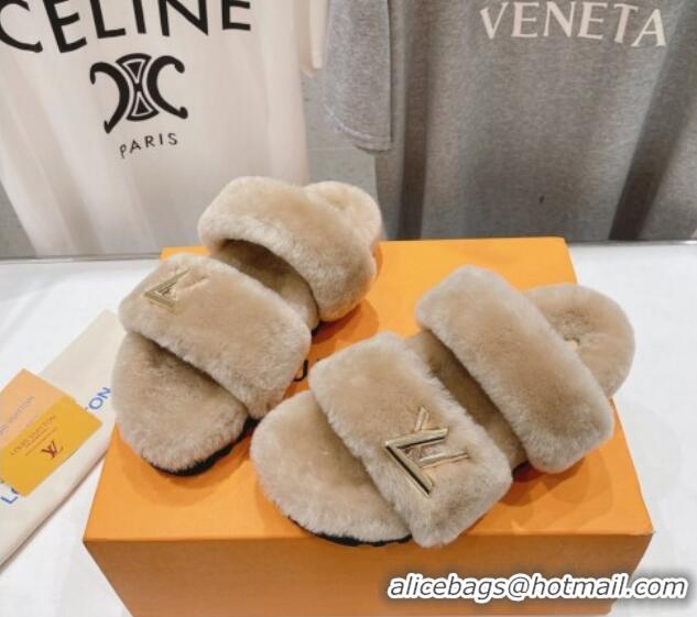 Top Grade Louis Vuitton LV Sunset Comfort Flat Slide Sandals in Wool Light Brown 026118