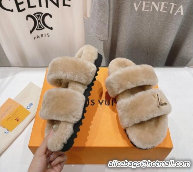 Top Grade Louis Vuitton LV Sunset Comfort Flat Slide Sandals in Wool Light Brown 026118