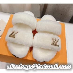 Best Grade Louis Vuitton LV Sunset Comfort Flat Slide Sandals in Wool White 026120