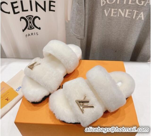 Best Grade Louis Vuitton LV Sunset Comfort Flat Slide Sandals in Wool White 026120