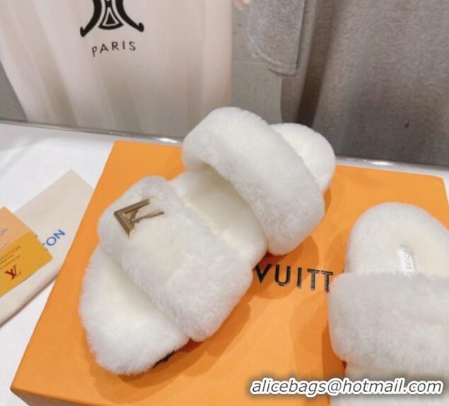 Best Grade Louis Vuitton LV Sunset Comfort Flat Slide Sandals in Wool White 026120