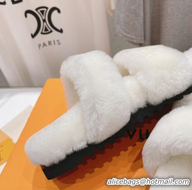 Best Grade Louis Vuitton LV Sunset Comfort Flat Slide Sandals in Wool White 026120