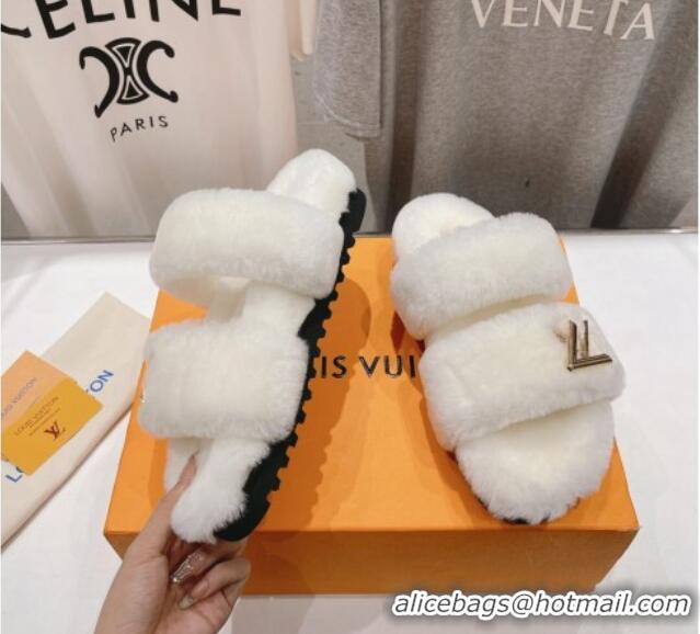 Best Grade Louis Vuitton LV Sunset Comfort Flat Slide Sandals in Wool White 026120