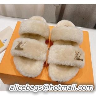 Big Discount Louis Vuitton LV Sunset Comfort Flat Slide Sandals in Wool Beige 026121