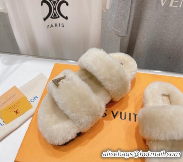 Big Discount Louis Vuitton LV Sunset Comfort Flat Slide Sandals in Wool Beige 026121