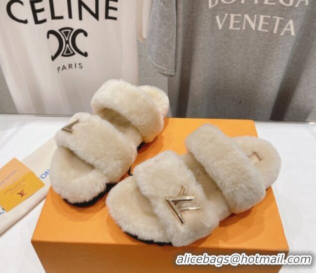 Big Discount Louis Vuitton LV Sunset Comfort Flat Slide Sandals in Wool Beige 026121