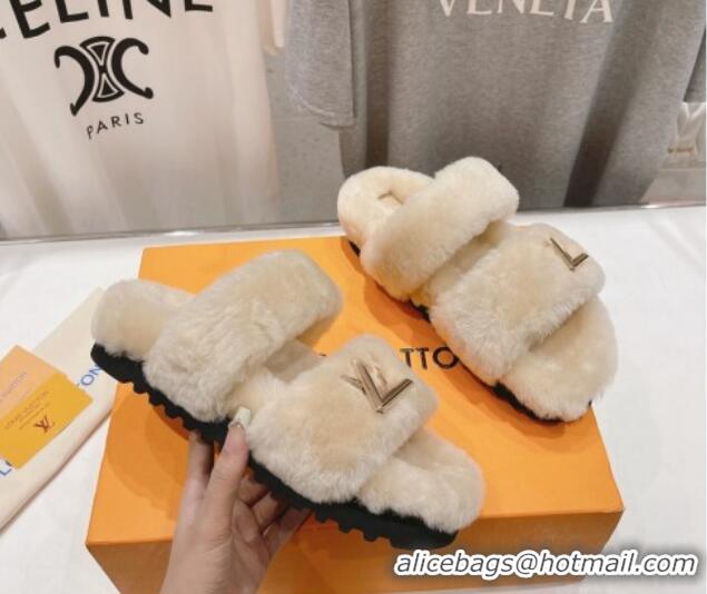 Big Discount Louis Vuitton LV Sunset Comfort Flat Slide Sandals in Wool Beige 026121