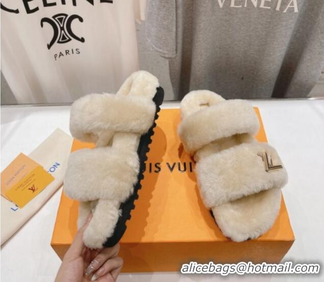 Big Discount Louis Vuitton LV Sunset Comfort Flat Slide Sandals in Wool Beige 026121