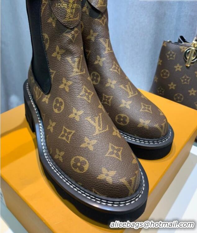 Luxurious Louis Vuitton LV Beaubourg Ankle Boots in Monogram Canvas Brown 103025