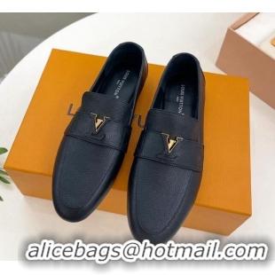 Grade Quality Louis Vuitton LV Capri Loafers in Grained Leather Black 1104001