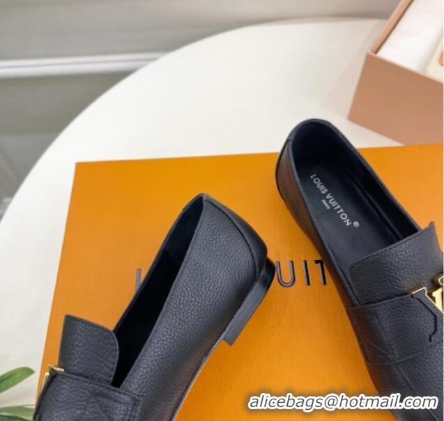 Grade Quality Louis Vuitton LV Capri Loafers in Grained Leather Black 1104001