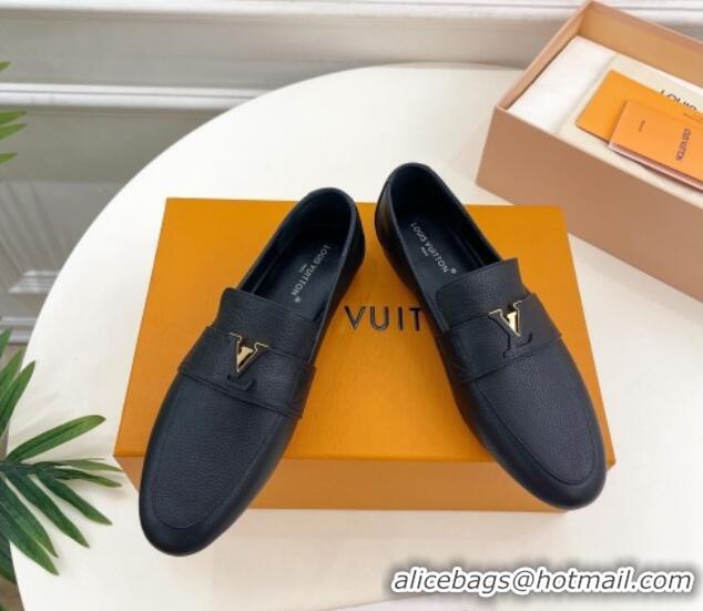 Grade Quality Louis Vuitton LV Capri Loafers in Grained Leather Black 1104001