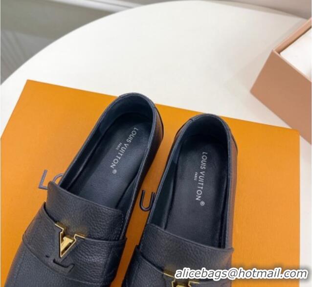 Grade Quality Louis Vuitton LV Capri Loafers in Grained Leather Black 1104001