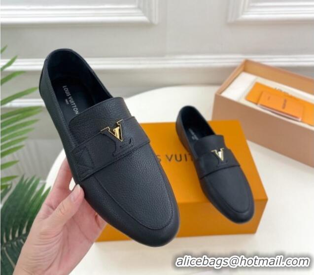 Grade Quality Louis Vuitton LV Capri Loafers in Grained Leather Black 1104001