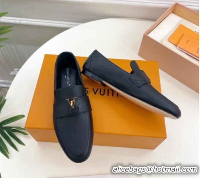 Grade Quality Louis Vuitton LV Capri Loafers in Grained Leather Black 1104001