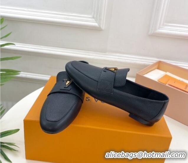 Grade Quality Louis Vuitton LV Capri Loafers in Grained Leather Black 1104001