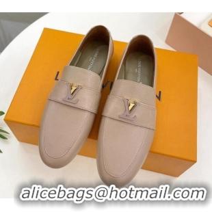 Top Grade Louis Vuitton LV Capri Loafers in Grained Leather Beige 104003