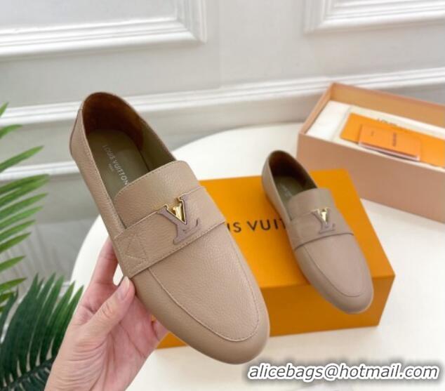 Top Grade Louis Vuitton LV Capri Loafers in Grained Leather Beige 104003