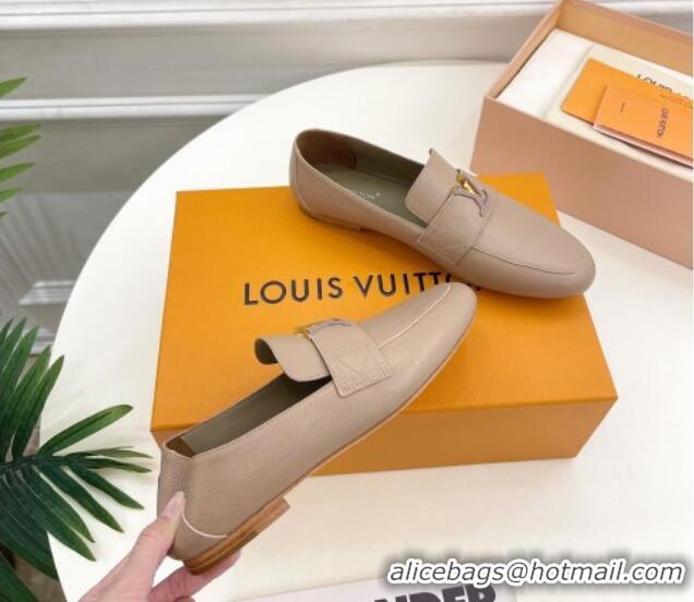 Top Grade Louis Vuitton LV Capri Loafers in Grained Leather Beige 104003