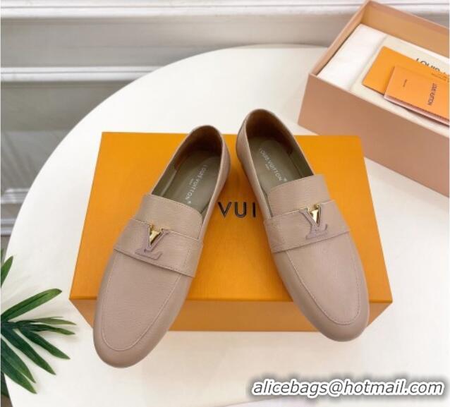 Top Grade Louis Vuitton LV Capri Loafers in Grained Leather Beige 104003