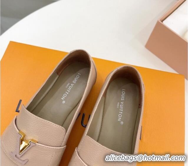 Top Grade Louis Vuitton LV Capri Loafers in Grained Leather Beige 104003